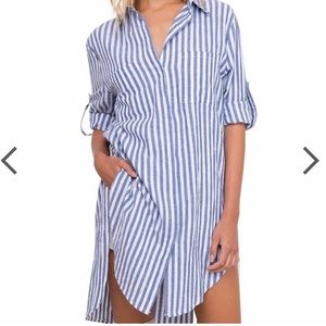 Blue and white striped dress